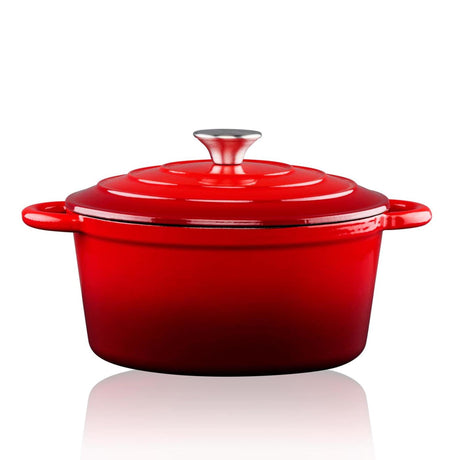 Alpina braadpan gietijzer met deksel - bakpan ⌀ 24 cm - alle warmtebronnen - rood