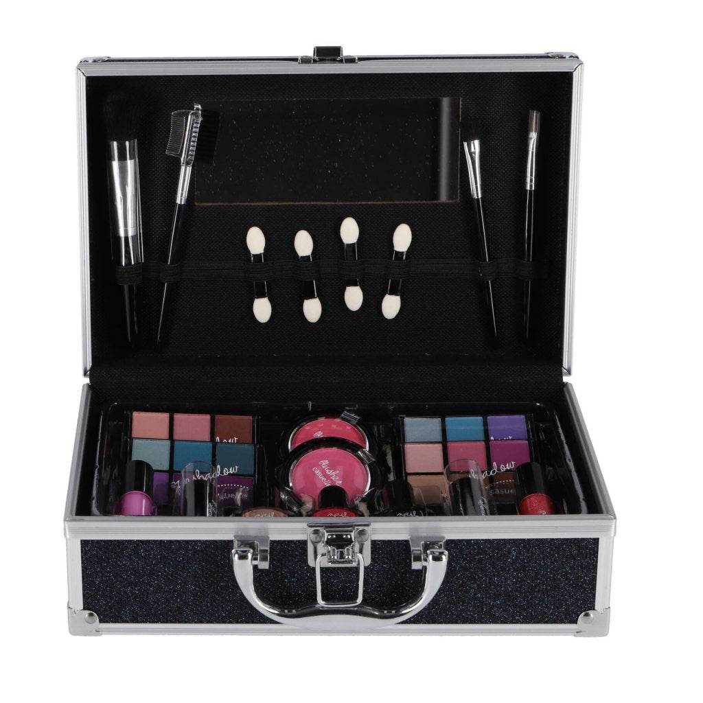 Casuelle aluminium make-up koffer donkerblauw glitter