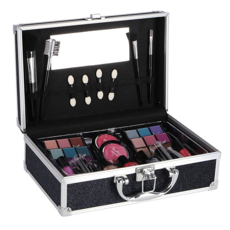 Casuelle aluminium make-up koffer donkerblauw glitter