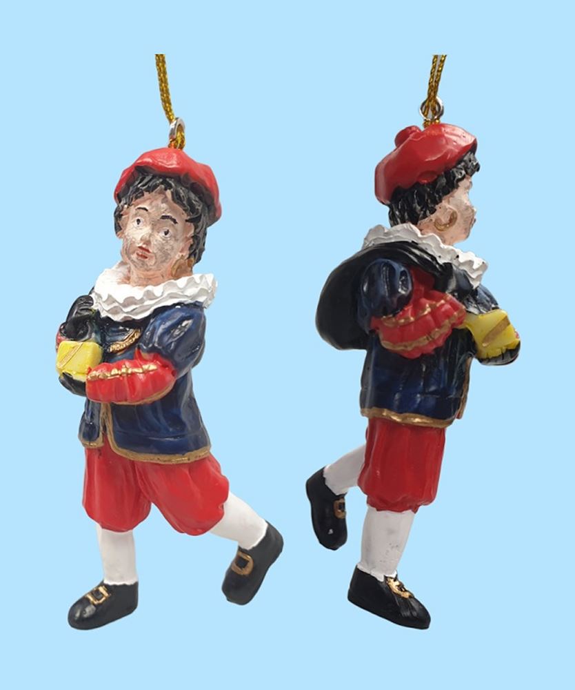 Polystone roetveeg piet met cadeau. 9 cm