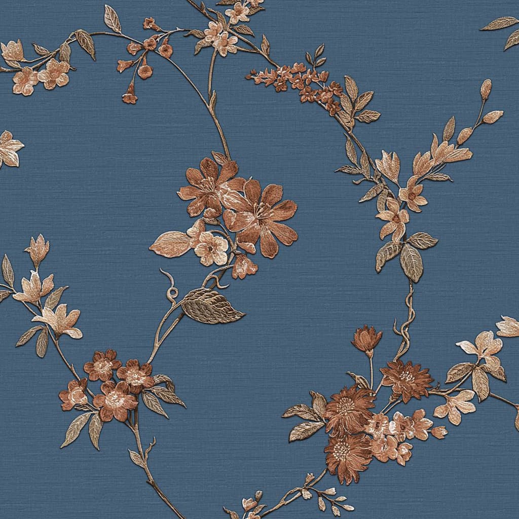 DUTCH WALLCOVERINGS DUTCH WALLCOVERINGS Behang Flower donkerblauw en bronskleurig