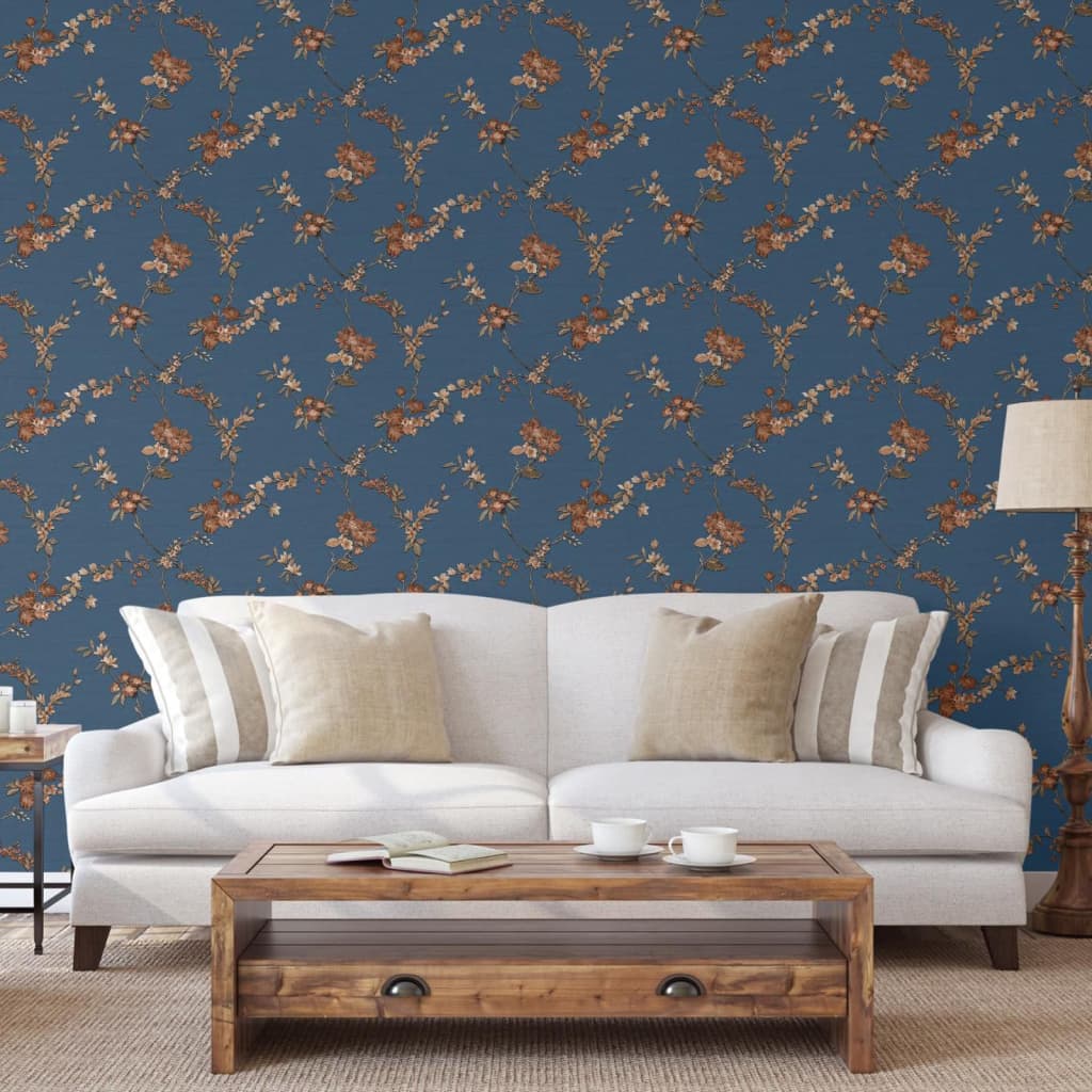 DUTCH WALLCOVERINGS DUTCH WALLCOVERINGS Behang Flower donkerblauw en bronskleurig