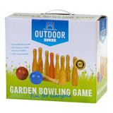 Outdoor play outdoor houten tuin bowlingset met 9 kegels en 2 ballen