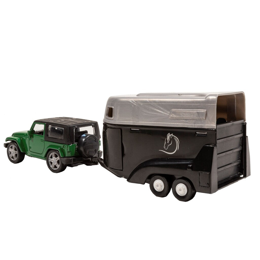 Basic City Die-Cast Jeep met Paardentrailer Groen Zwart