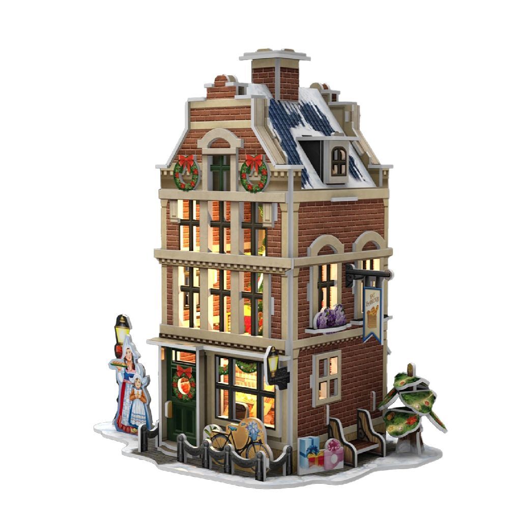 Cubic fun 3d puzzel hollands huisje winter bakkerij + licht 65 stukjes