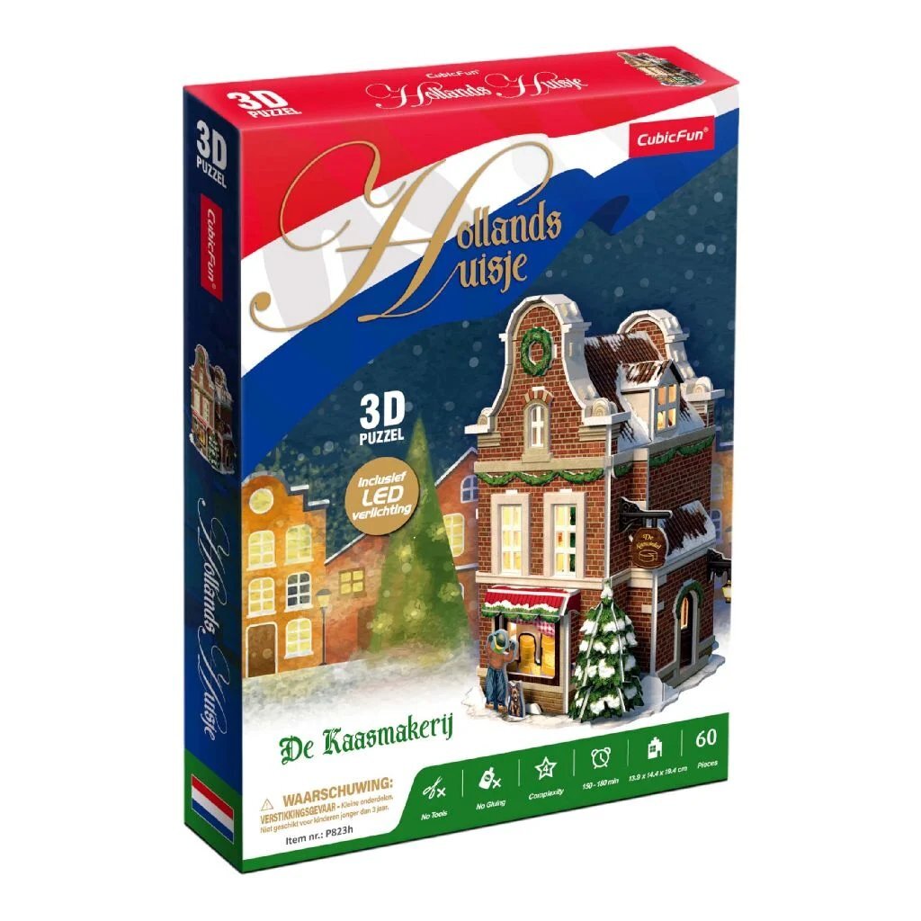 Cubic fun 3d puzzel hollands huisje winter kaaswinkel + licht 60 stukjes