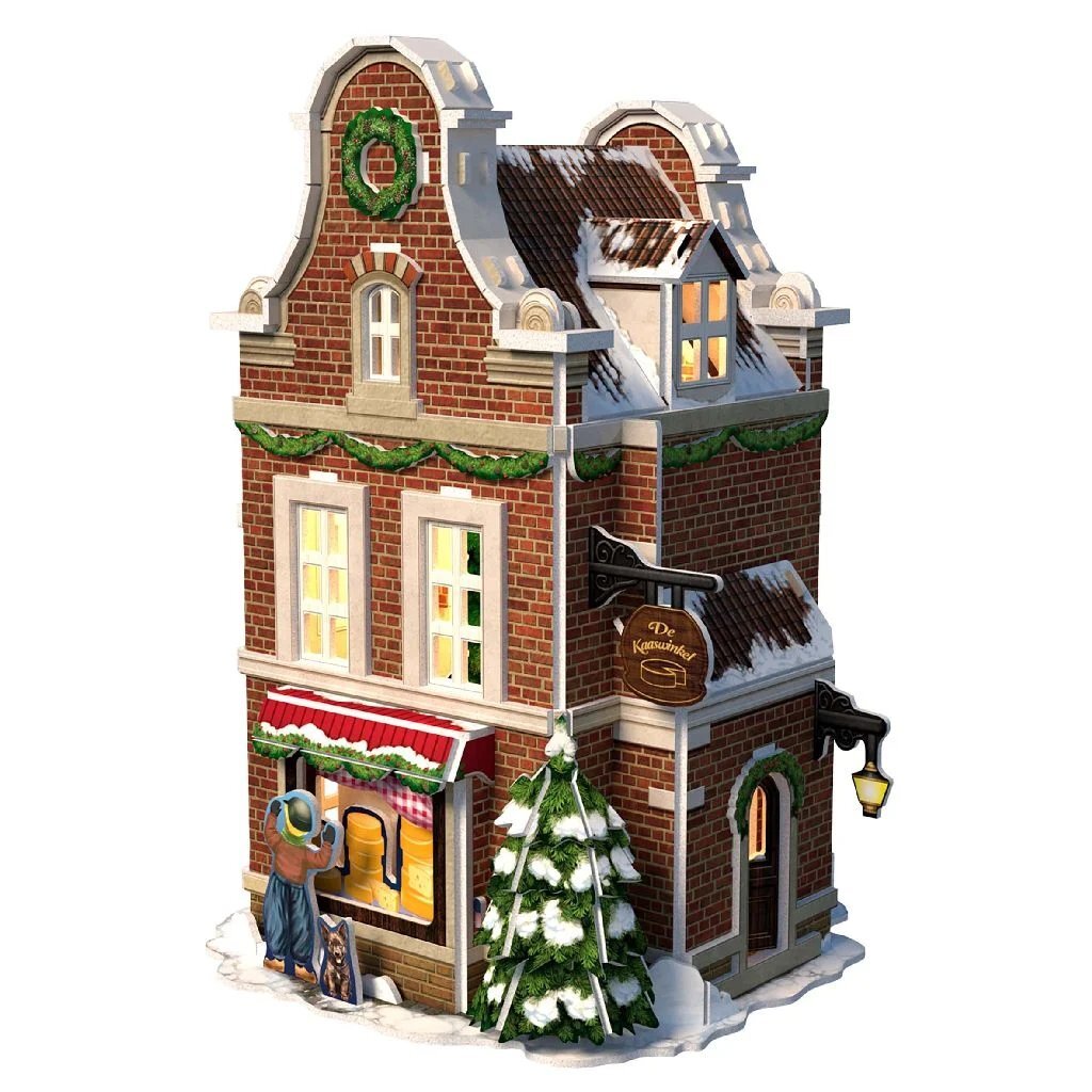 Cubic fun 3d puzzel hollands huisje winter kaaswinkel + licht 60 stukjes