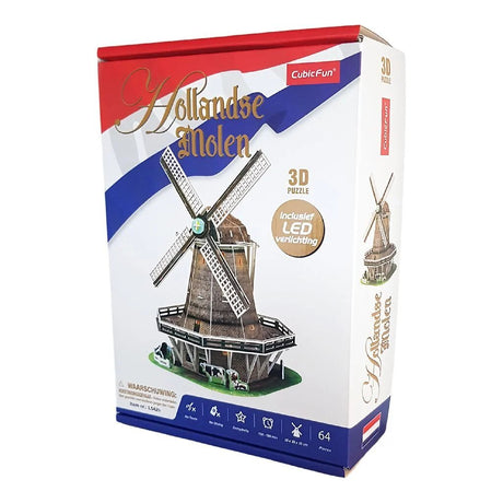 Cubic fun 3d puzzel molen + licht 64 stukjes