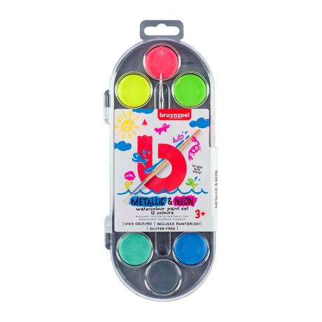 Bruynzeel kids waterverf set van 12 metallic neon kleuren