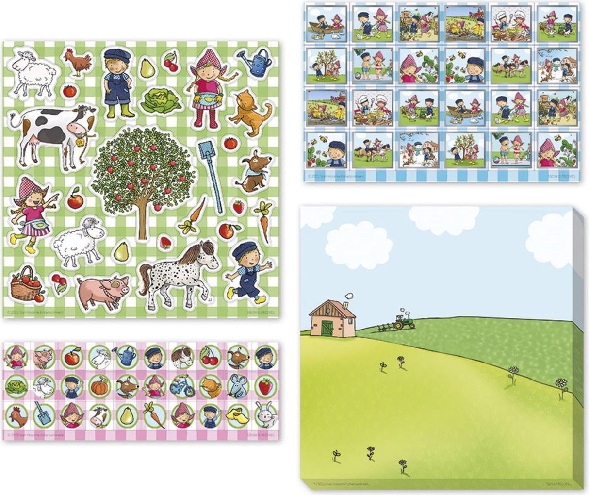 Fien teun stickers - 3 stickervellen met speelachtergrond - creatief speelgoed - boerderij - bambolino toys - vanaf 3 jaar