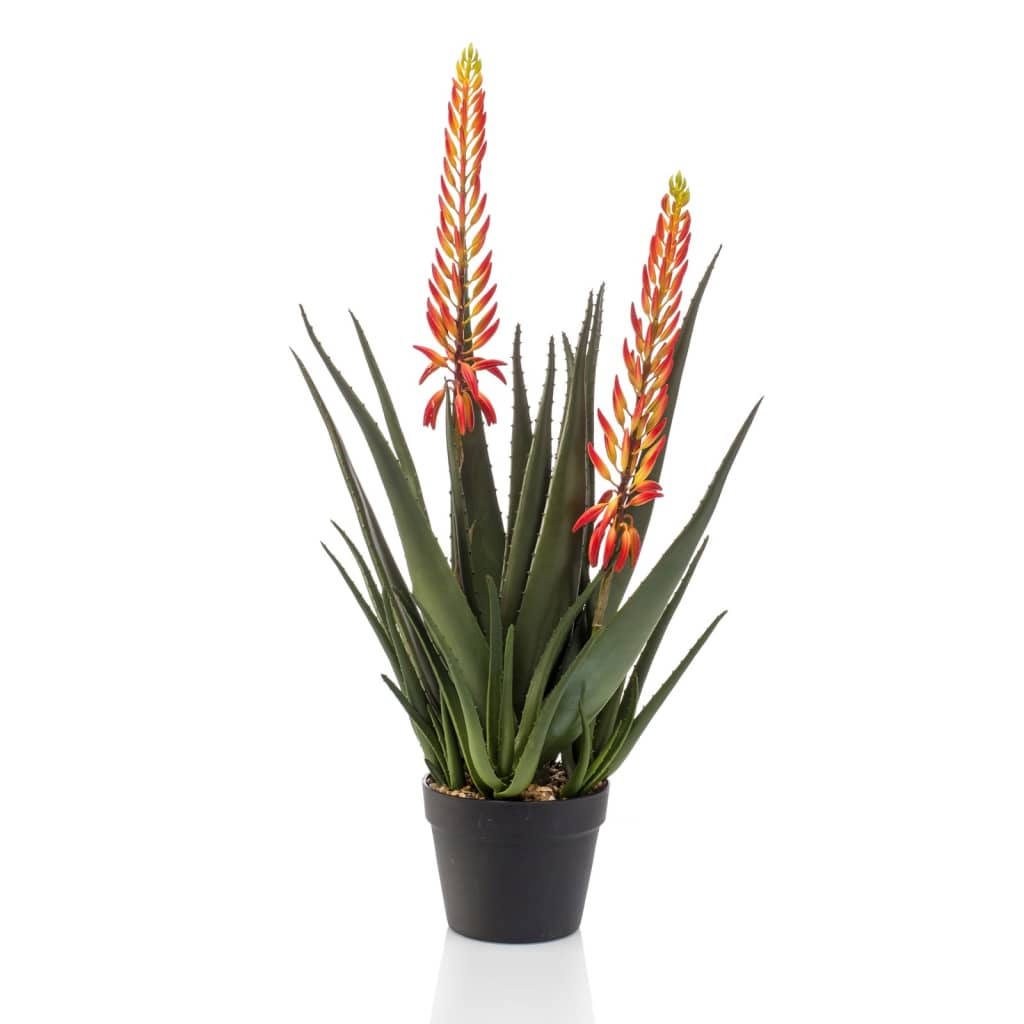 Emerald emerald kunstplant in pot aloe met 2 bloemen 80 cm