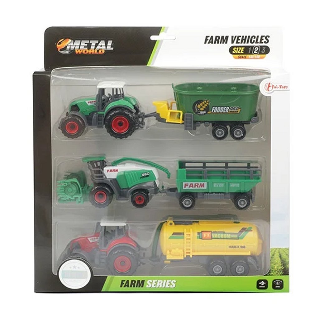 Toi-Toys Metal Tractor met Aanhanger, 6dlg.