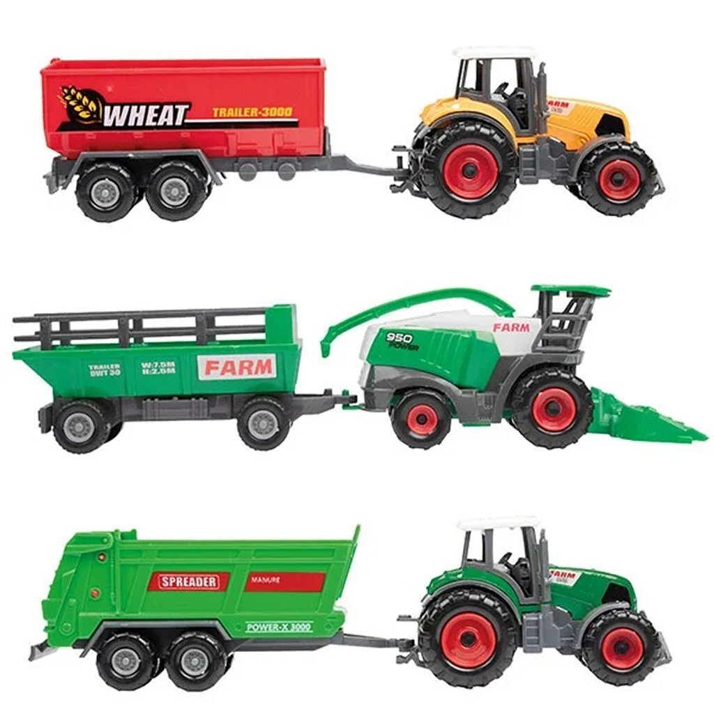 Toi-toys metal tractor met aanhanger, 6dlg.