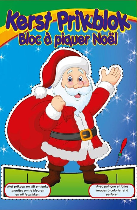 Kerst: prikblok+prikpen. 12 prik-en kleu