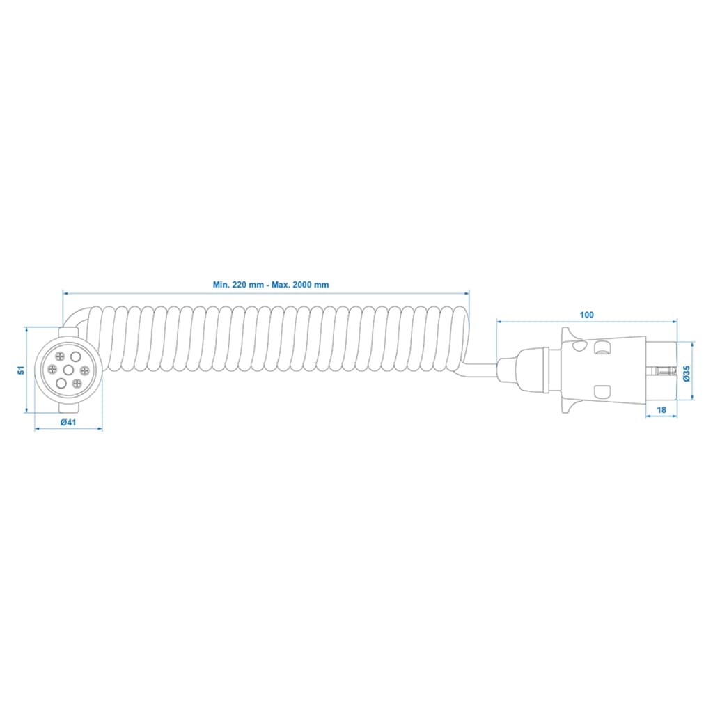 Proplus spiraalkabel met 2x7-pins stekker 3 m