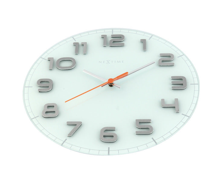 Nextime ne-8817wi wandklok dia. 30 x 3.5 cm, glass, white, 'classy round'