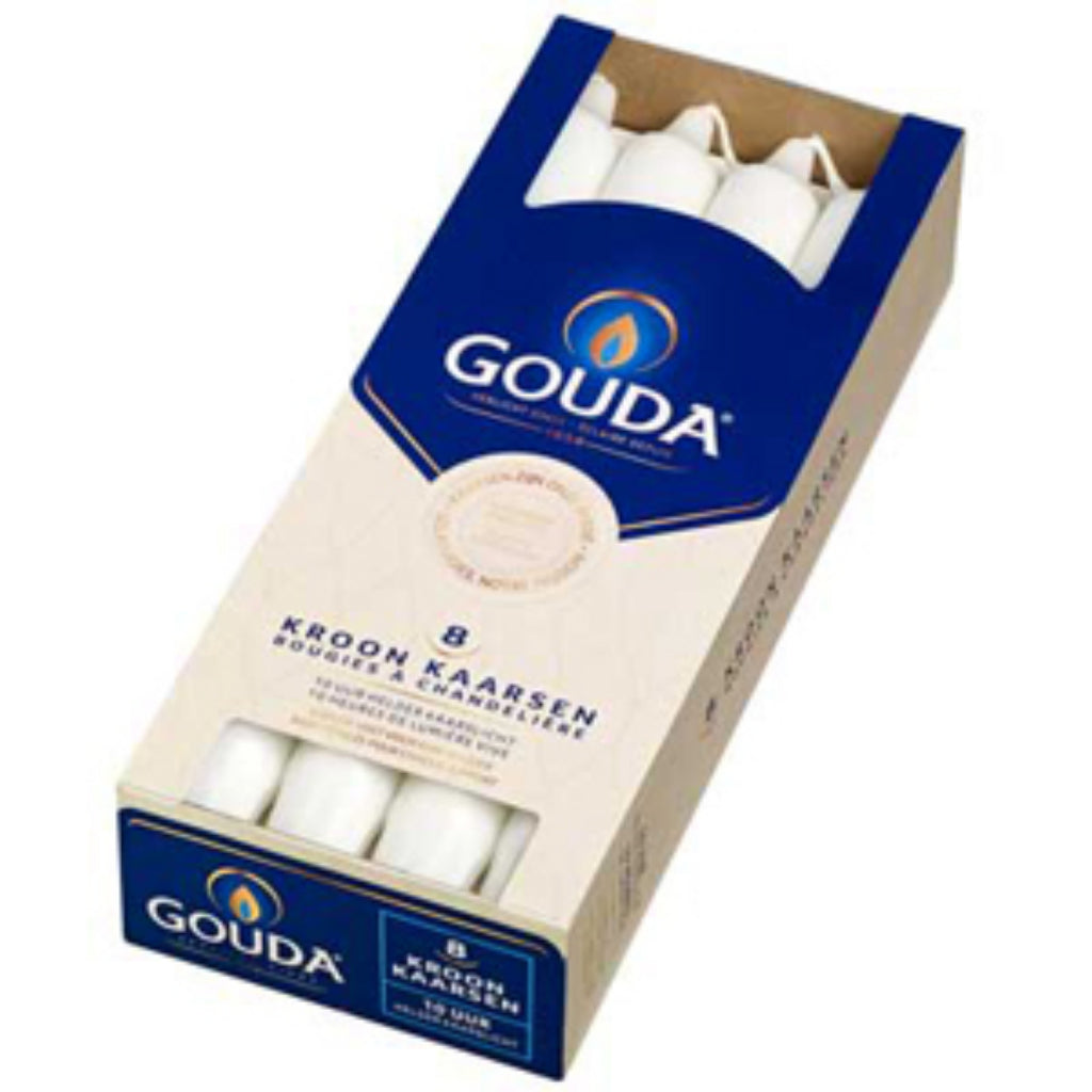 Gouda Gouda Kroonkaarsen 24x2.4 cm 8 Stuks Wit