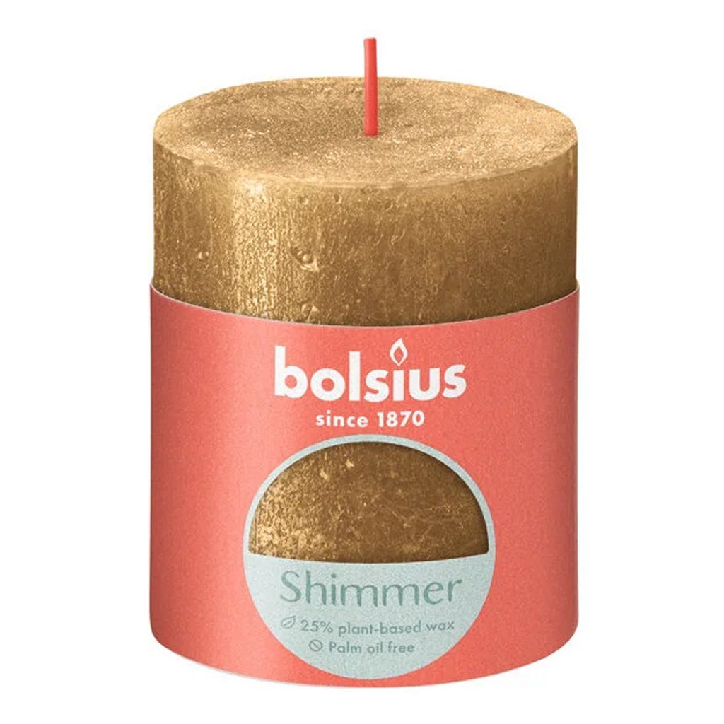 Bolsius stompkaars shimmer 8x6.8 cm goud