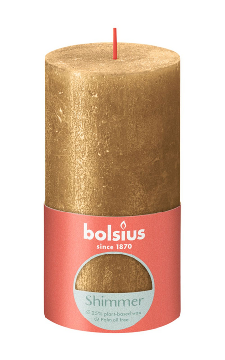 Bolsius rustiek stompkaars shimmer 130 68 - gold