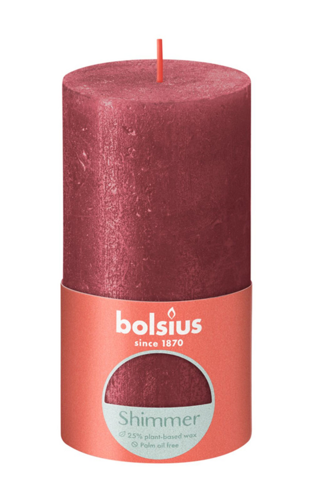 Bolsius rustiek stompkaars shimmer 130 68 - red