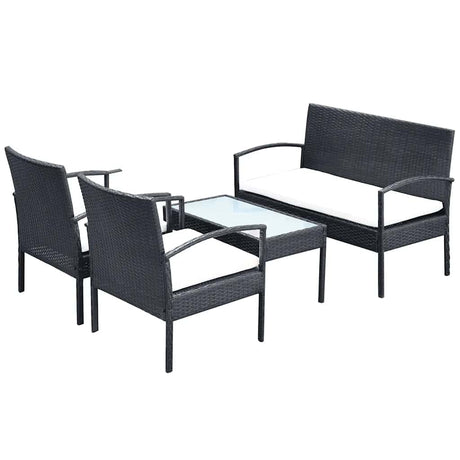 Vidaxl 4-delige loungeset met kussens poly rattan zwart