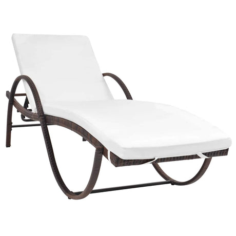 Vidaxl ligbed met kussen en tafel poly rattan bruin