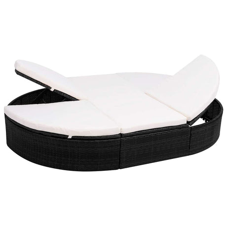 Vidaxl loungebed met kussen poly rattan zwart