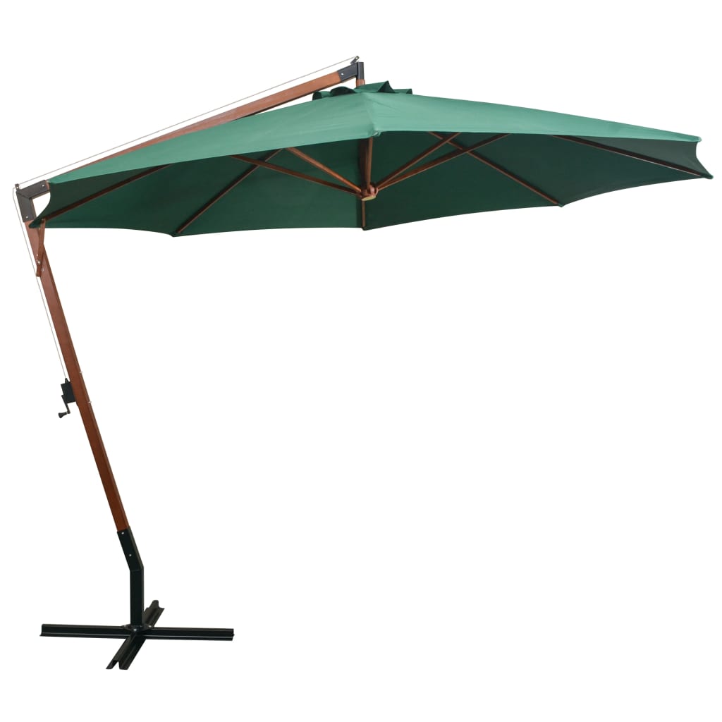 VidaXL Zweefparasol 350 cm houten paal groen