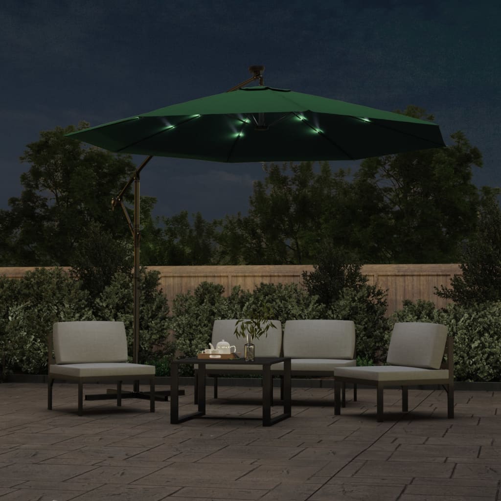 VidaXL Zweefparasol met LED-verlichting en metalen paal 300 cm groen