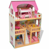 Vidaxl poppenhuis 3 verdiepingen 60x30x90 cm hout