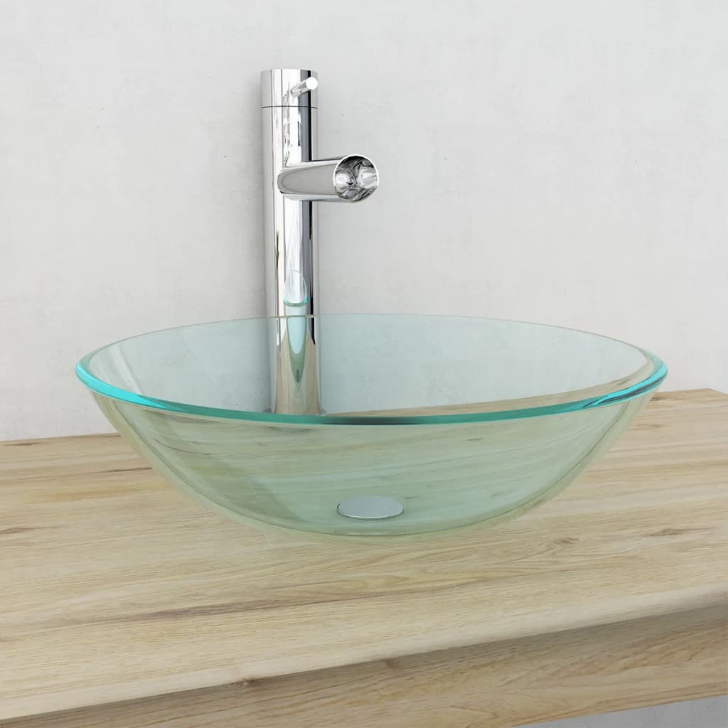 VidaXL Wasbak gehard glas 42 cm transparant