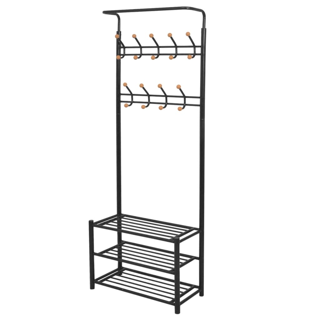 Vidaxl kledingrek met schoenenopberger 68x32x182,5 cm zwart