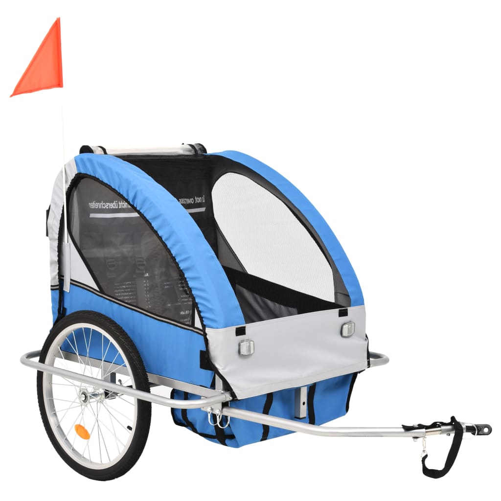 VidaXL Fietstrailer en kinderwagen 2-in-1 blauw en grijs