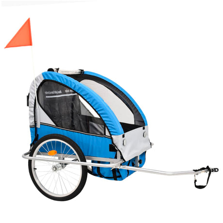 VidaXL Fietstrailer en kinderwagen 2-in-1 blauw en grijs