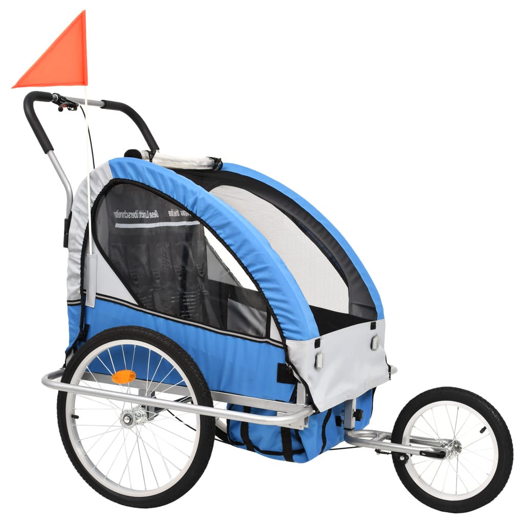 VidaXL Fietstrailer en kinderwagen 2-in-1 blauw en grijs