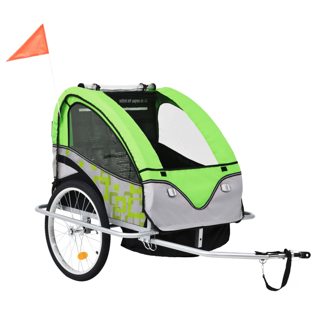 VidaXL Fietstrailer en kinderwagen 2-in-1 groen en grijs