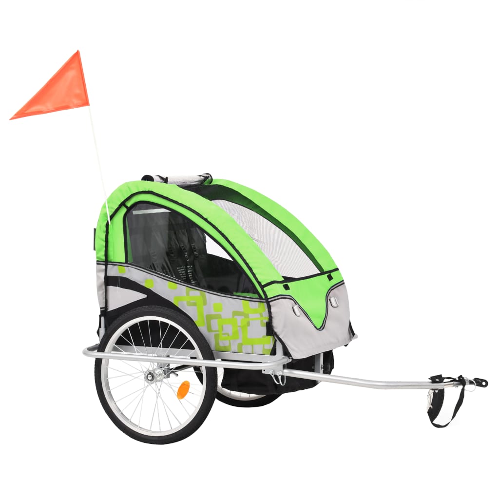 VidaXL Fietstrailer en kinderwagen 2-in-1 groen en grijs