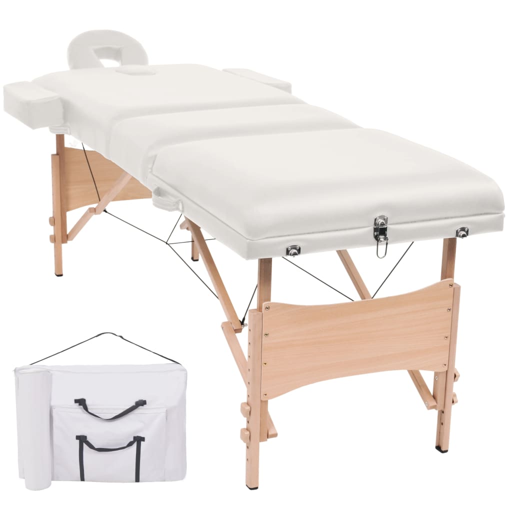 Vidaxl massagetafel inklapbaar 3 zones 10 cm dik wit