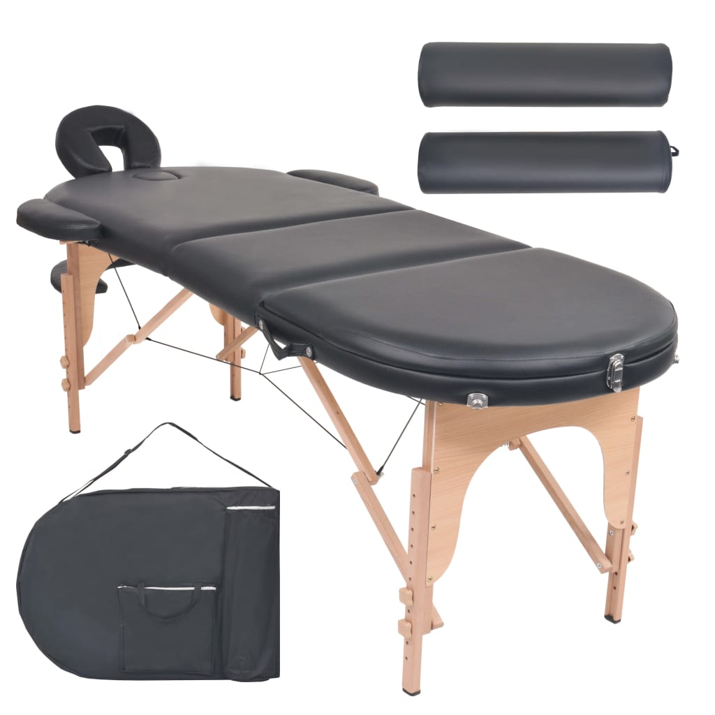 VidaXL Massagetafel inklapbaar 4 cm dik met 2 bolsters ovaal zwart