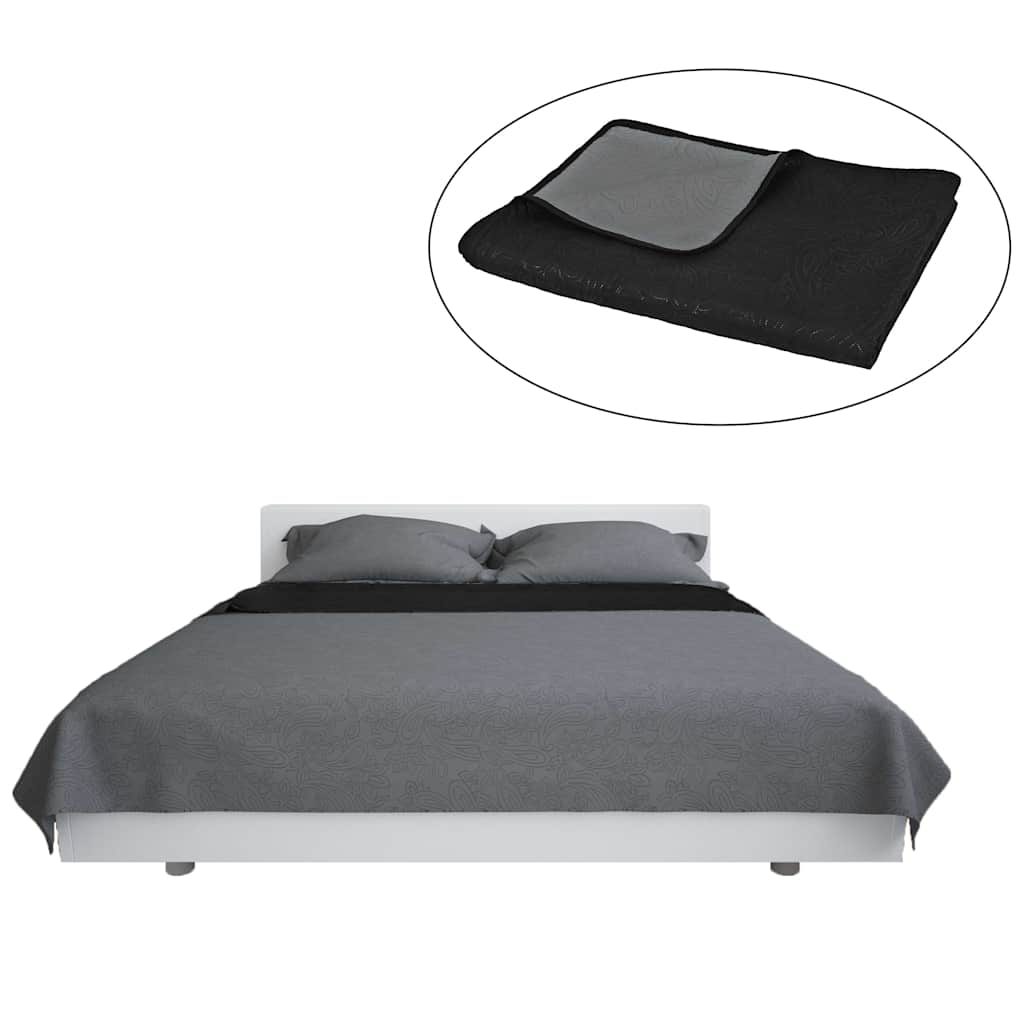 Vidaxl bedsprei dubbelzijdig 170x210 cm quilt grijs en zwart