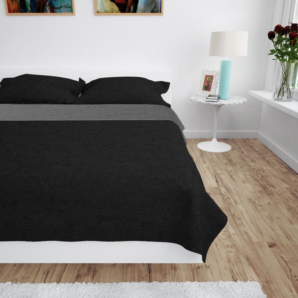 Vidaxl bedsprei dubbelzijdig 170x210 cm quilt grijs en zwart