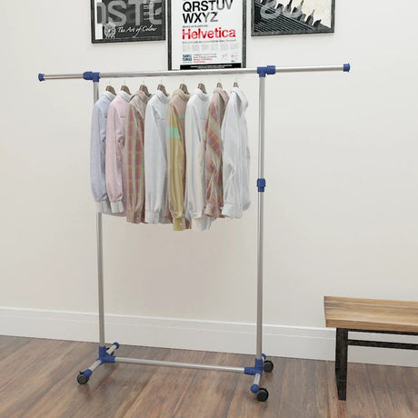 Vidaxl kledingrek verstelbaar 165x44x150 cm roestvrij staal zilver