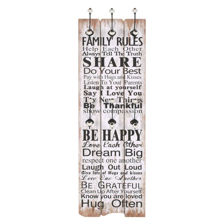 VidaXL Wandkapstok met 6 haken FAMILY RULES 120x40 cm