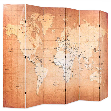 Vidaxl kamerscherm inklapbaar wereldkaart 228x170 cm geel