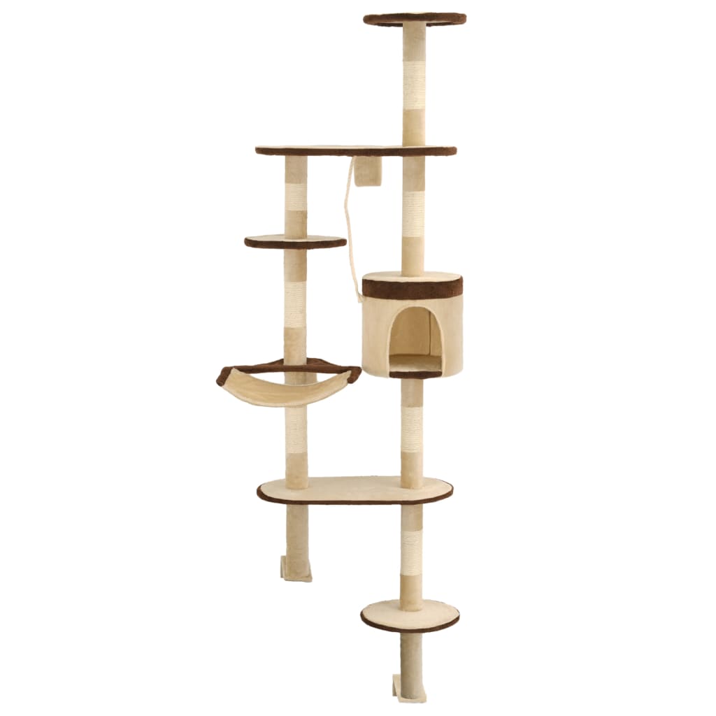 Vidaxl kattenkrabpaal met krabpalen wandmontage 194 cm beige bruin