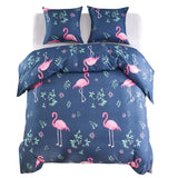 VidaXL Dekbedovertrekset flamingo 200x200 80x80 cm marineblauw roze