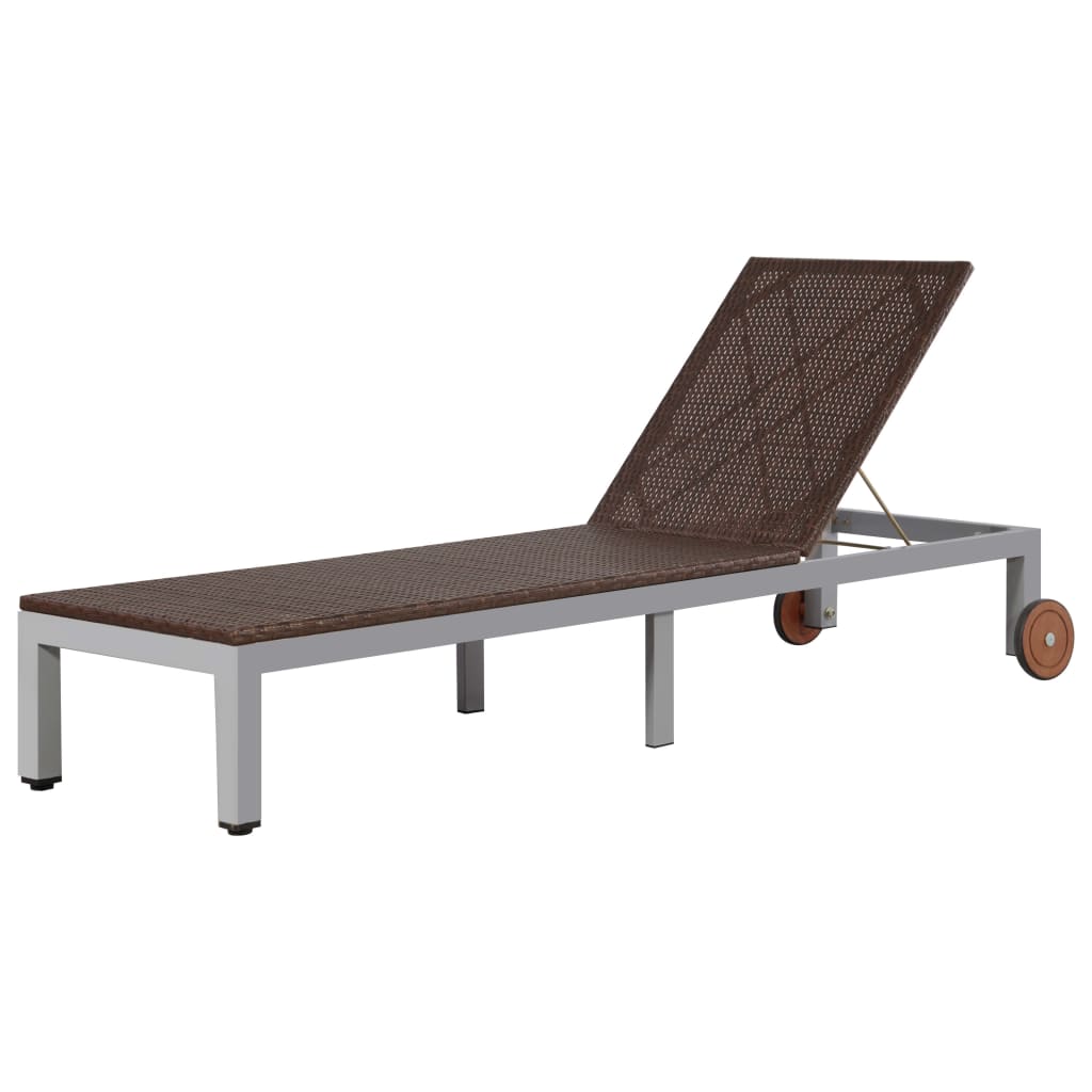 Vidaxl ligbed met wieltjes poly rattan bruin