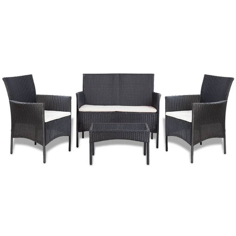 Vidaxl 4-delige loungeset met kussens poly rattan zwart