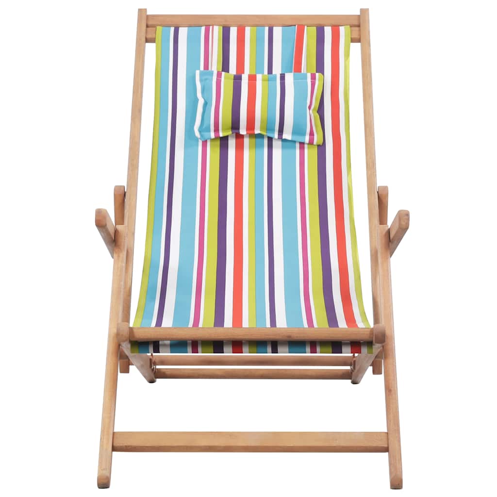 Vidaxl strandstoel inklapbaar stof en houten frame meerkleurig