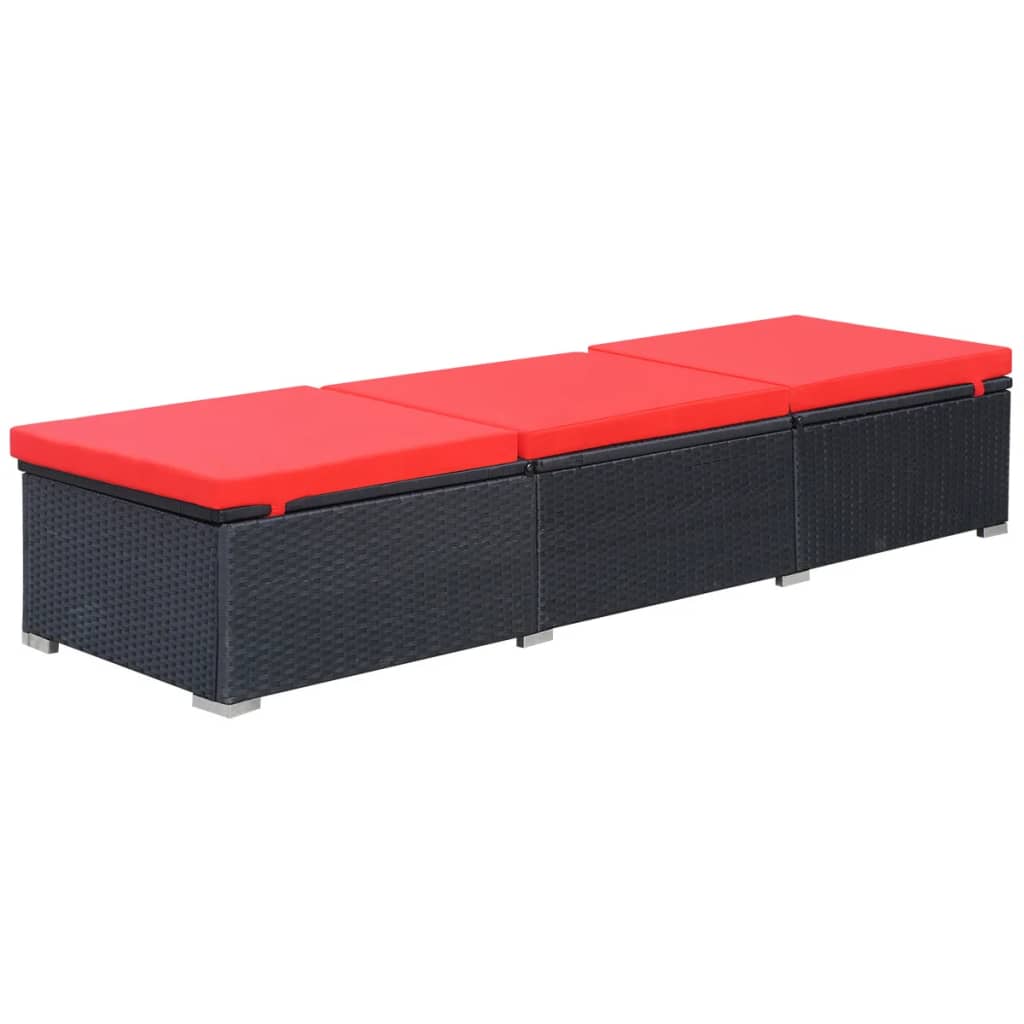 Vidaxl ligbed met kussen poly rattan zwart